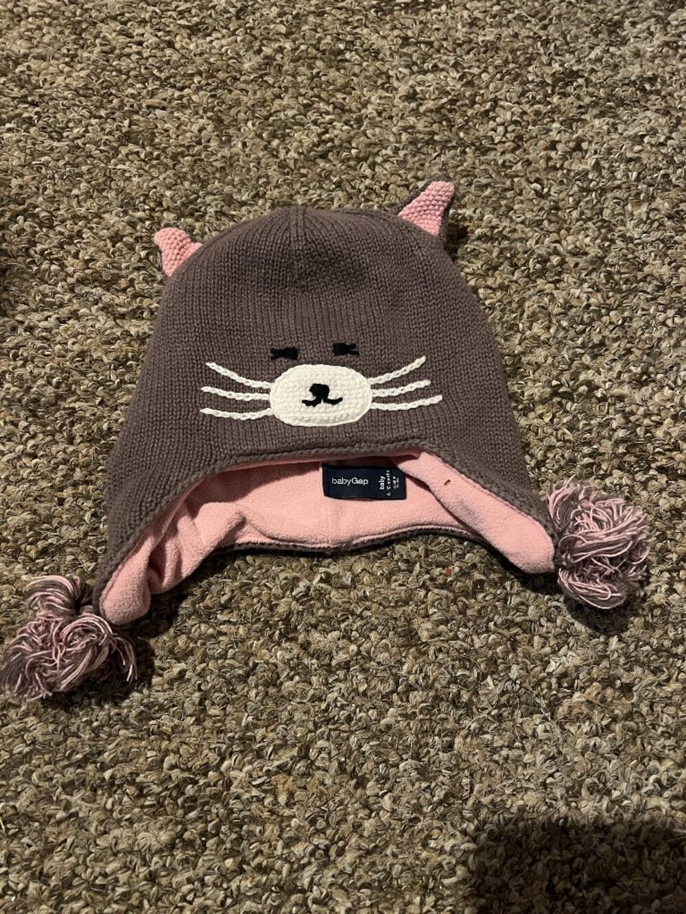 BabyGap Cat Beanie Knit Hat with Ears and Pompoms 6-12mths